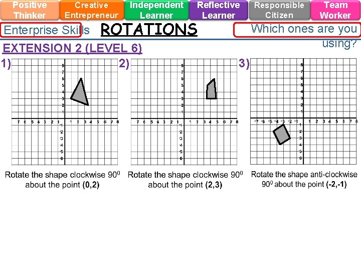 Positive Thinker Creative Entrepreneur Enterprise Skills Independent Learner ROTATIONS EXTENSION 2 (LEVEL 6) 1)