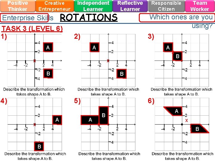 Positive Thinker Creative Entrepreneur ROTATIONS Enterprise Skills TASK 3 (LEVEL 6) 1) 4 -2