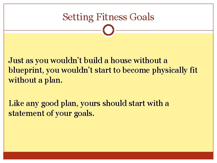 Setting Fitness Goals Just as you wouldn’t build a house without a blueprint, you