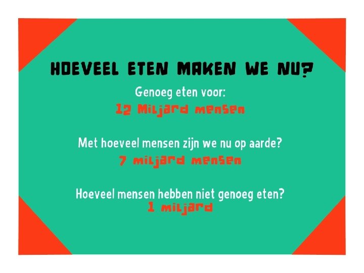 Hoeveel eten maken we nu? Genoeg eten voor: 12 Miljard mensen Met hoeveel mensen