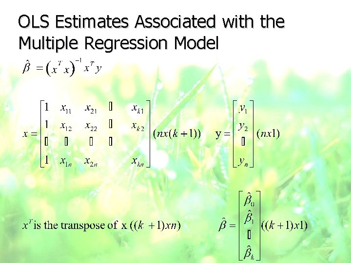 OLS Estimates Associated with the Multiple Regression Model 