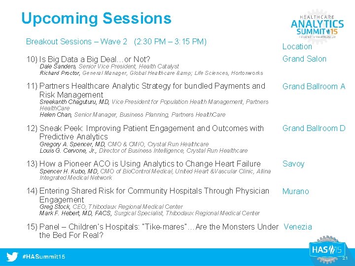 Upcoming Sessions Breakout Sessions – Wave 2 (2: 30 PM – 3: 15 PM)