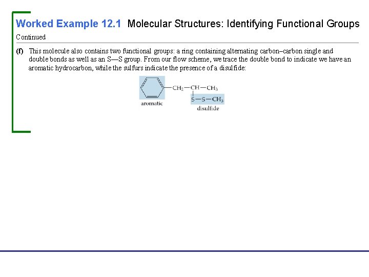 Worked Example 12. 1 Molecular Structures: Identifying Functional Groups Continued (f) This molecule also
