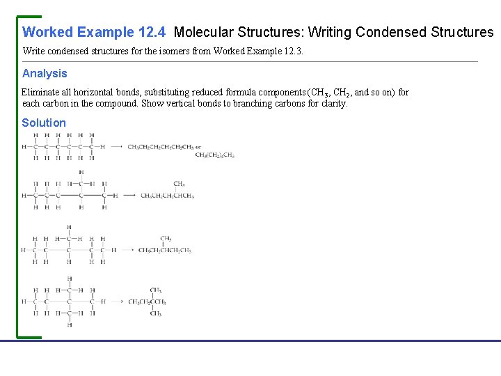 Worked Example 12. 4 Molecular Structures: Writing Condensed Structures Write condensed structures for the