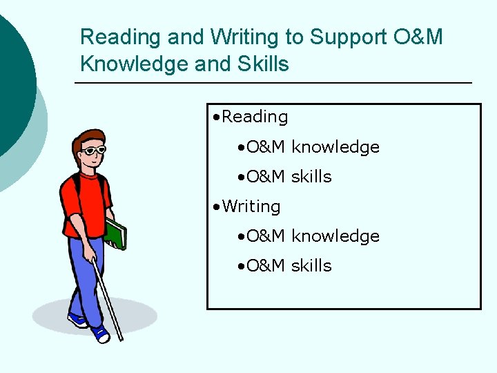 Reading and Writing to Support O&M Knowledge and Skills • Reading • O&M knowledge