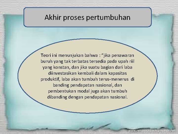 Akhir proses pertumbuhan Teori ini menunjukan bahwa : “jika penawaran buruh yang tak terbatas