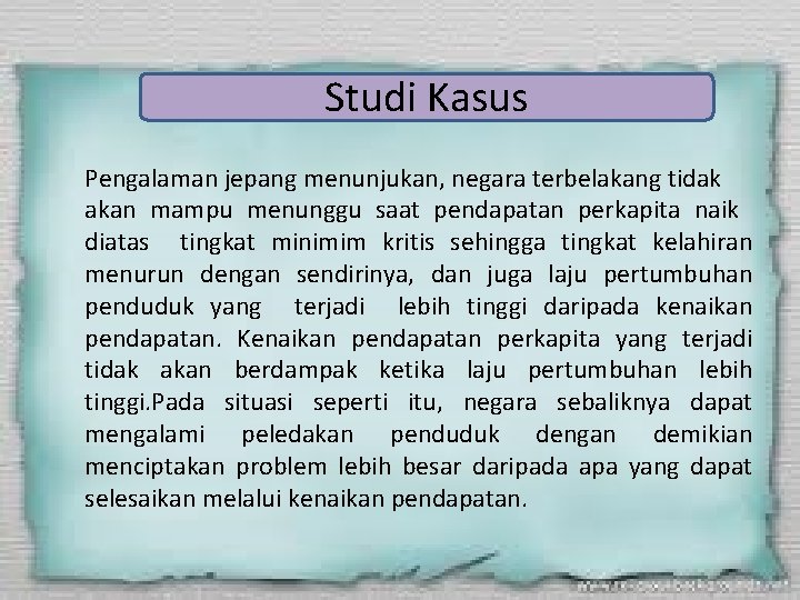 Studi Kasus Pengalaman jepang menunjukan, negara terbelakang tidak akan mampu menunggu saat pendapatan perkapita