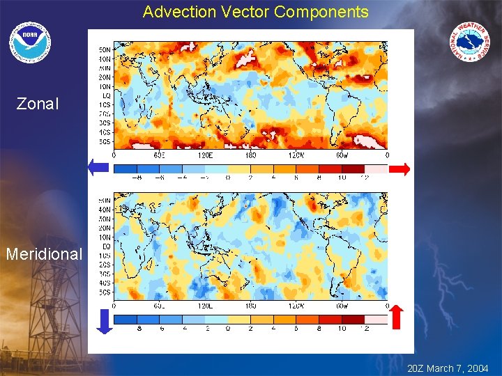 Advection Vector Components Zonal Meridional 20 Z March 7, 2004 