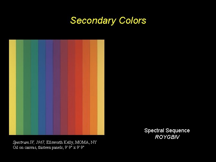 Secondary Colors Spectral Sequence ROYGBIV Spectrum IV, 1967, Ellsworth Kelly, MOMA, NY Oil on