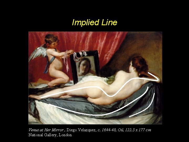 Implied Line Venus at Her Mirror , Diego Velazquez, c. 1644 -48, Oil, 122.