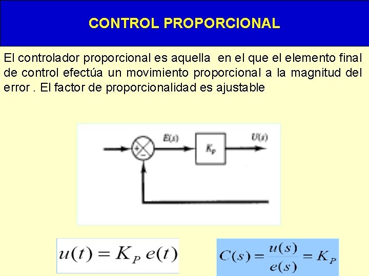 CONTROL PROPORCIONAL El controlador proporcional es aquella en el que el elemento final de