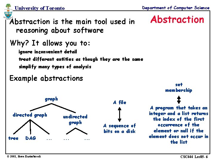 Department of Computer Science University of Toronto Abstraction is the main tool used in Department of Computer Science University of Toronto Abstraction is the main tool used in