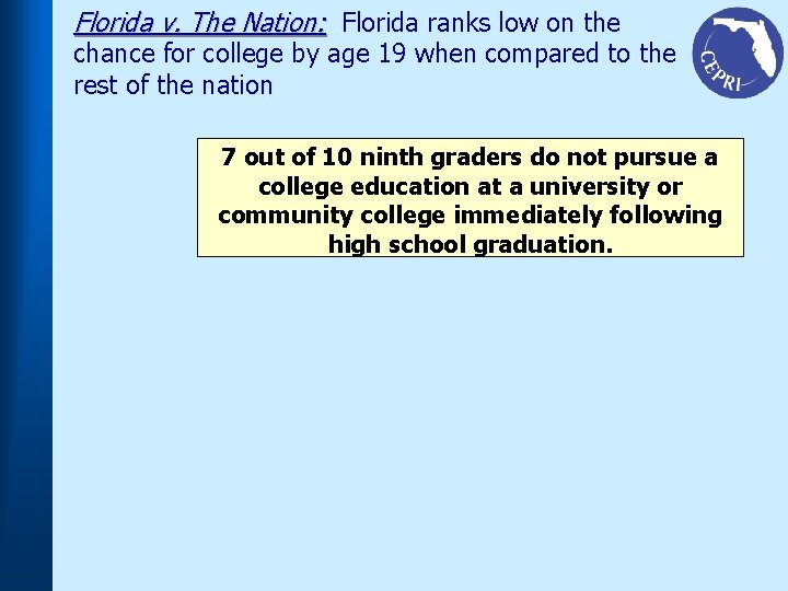 Florida v. The Nation: Florida ranks low on the chance for college by age