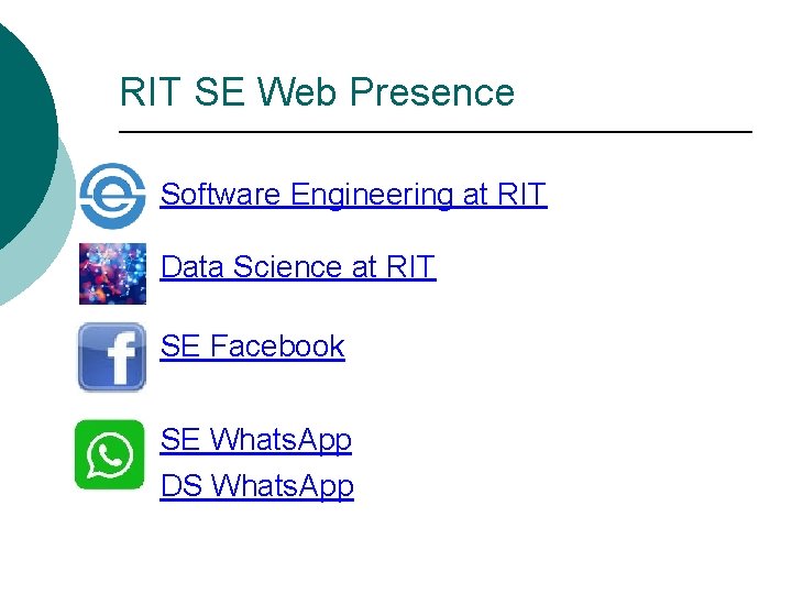 RIT SE Web Presence Software Engineering at RIT Data Science at RIT SE Facebook