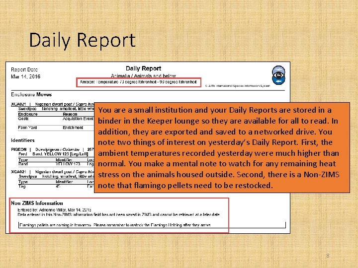 Daily Report You are a small institution and your Daily Reports are stored in