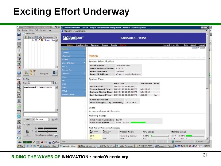 Exciting Effort Underway RIDING THE WAVES OF INNOVATION • cenic 09. cenic. org 31