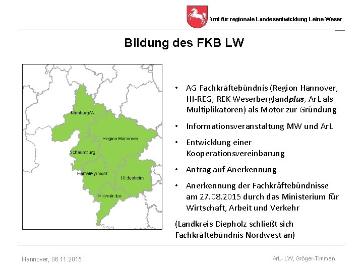 Amt für regionale Landesentwicklung Leine-Weser Bildung des FKB LW • AG Fachkräftebündnis (Region Hannover,