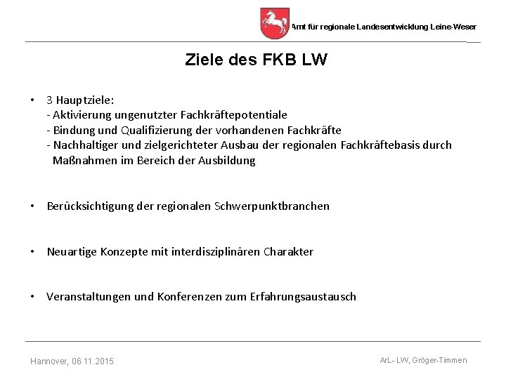 Amt für regionale Landesentwicklung Leine-Weser Ziele des FKB LW • 3 Hauptziele: - Aktivierung