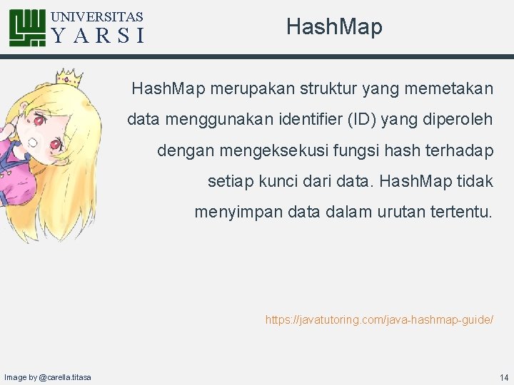 UNIVERSITAS YARSI Hash. Map merupakan struktur yang memetakan data menggunakan identifier (ID) yang diperoleh