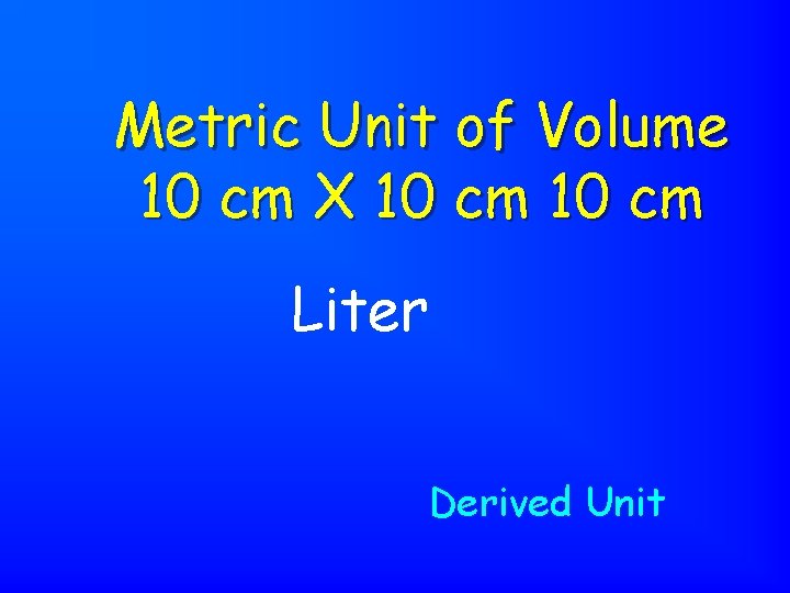 Metric Unit of Volume 10 cm X 10 cm Liter Derived Unit 