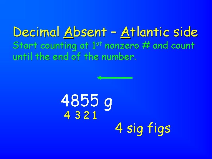 Decimal Absent – Atlantic side Start counting at 1 st nonzero # and count