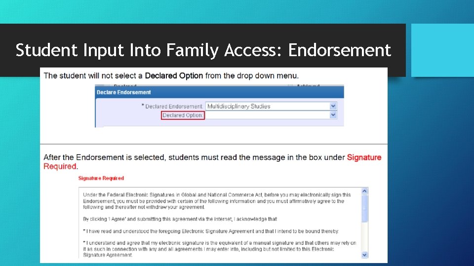 Student Input Into Family Access: Endorsement 