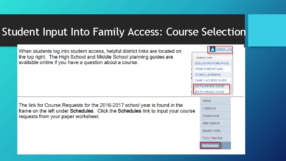 Student Input Into Family Access: Course Selection 