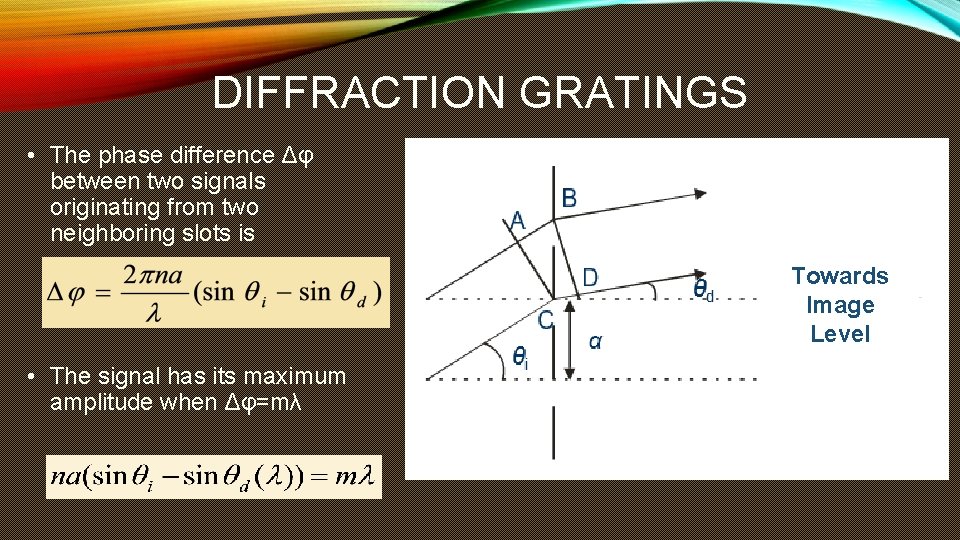 DIFFRACTION GRATINGS • The phase difference Δφ between two signals originating from two neighboring DIFFRACTION GRATINGS • The phase difference Δφ between two signals originating from two neighboring