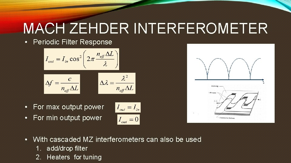 MACH ZEHDER INTERFEROMETER • Periodic Filter Response • For max output power • For MACH ZEHDER INTERFEROMETER • Periodic Filter Response • For max output power • For