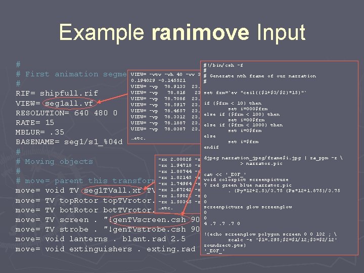 Example ranimove Input #!/bin/csh -f # # VIEW= -vtv -vhfor 40 -vv 30. 537