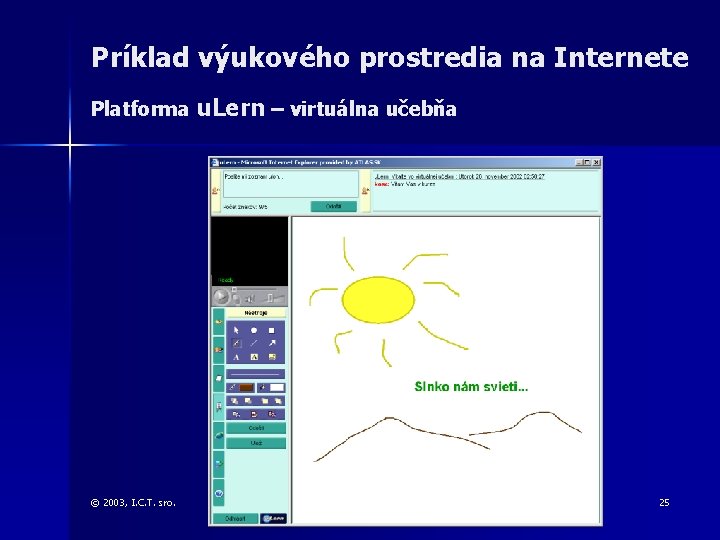 Príklad výukového prostredia na Internete Platforma u. Lern – virtuálna učebňa © 2003, I.