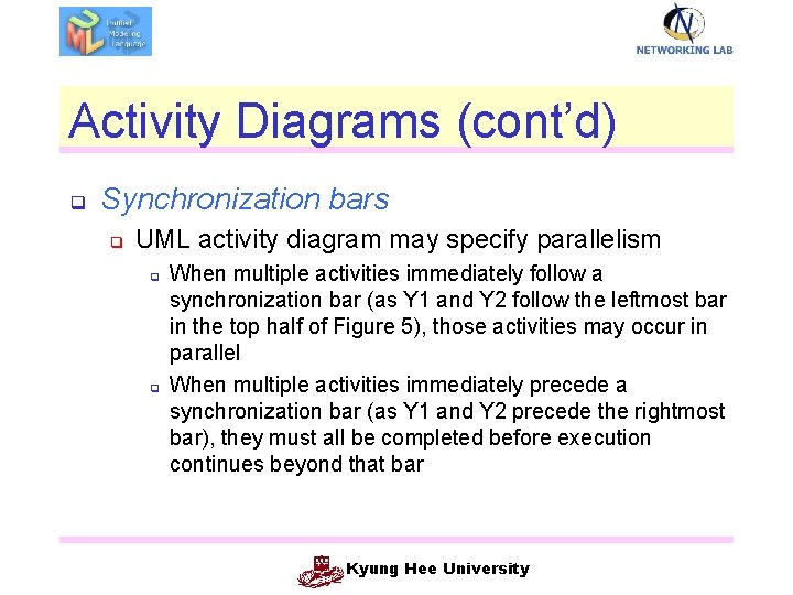 Activity Diagrams (cont’d) q Synchronization bars q UML activity diagram may specify parallelism q