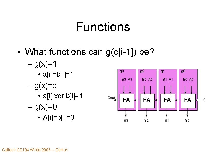 Functions • What functions can g(c[i-1]) be? – g(x)=1 • a[i]=b[i]=1 – g(x)=x •
