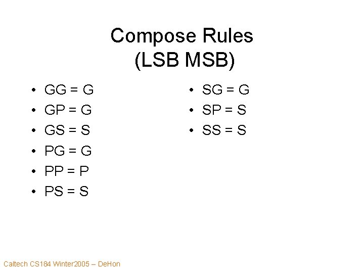 Compose Rules (LSB MSB) • • • GG = G GP = G GS