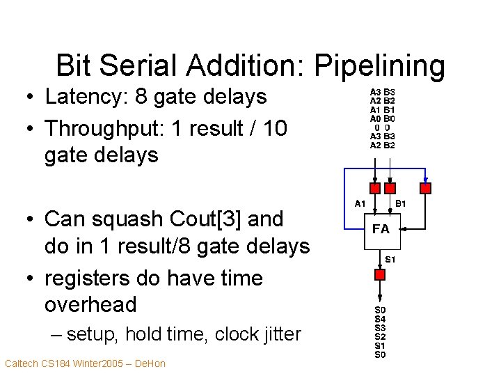 Bit Serial Addition: Pipelining • Latency: 8 gate delays • Throughput: 1 result /