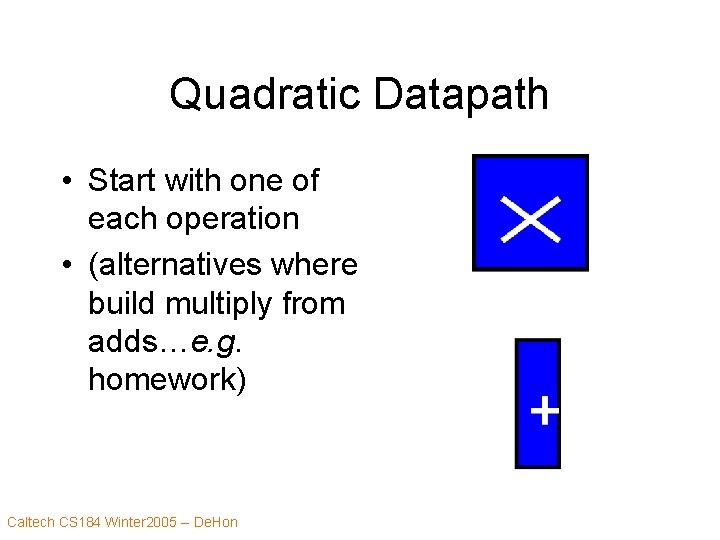 Quadratic Datapath • Start with one of each operation • (alternatives where build multiply