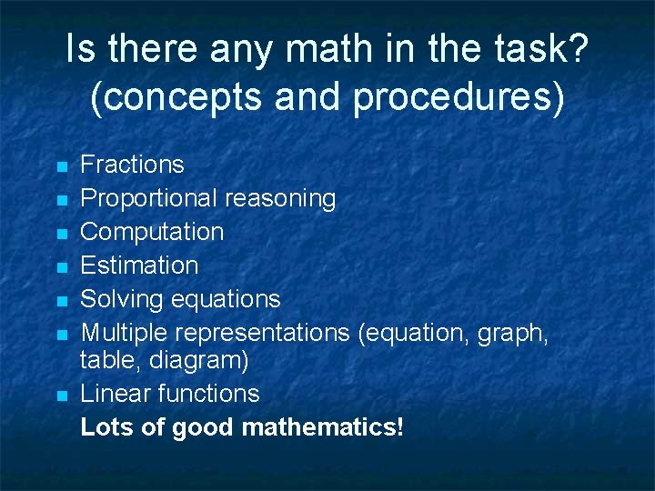 Is there any math in the task? (concepts and procedures) n n n n