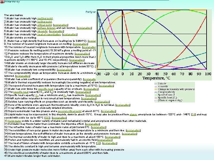 Forty-one Anomalies of Water 1 The anomalies 1. Water has unusually high melting point.