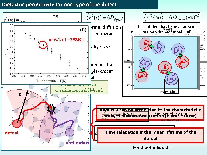 Dielectric permittivity for one type of the defect Normal diffusion behavior Each defect has