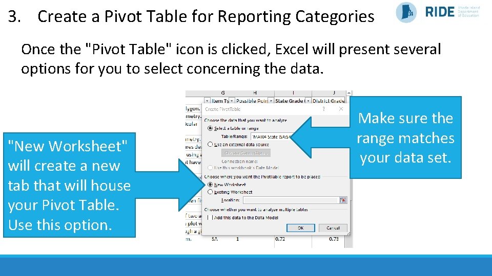 3. Create a Pivot Table for Reporting Categories Once the "Pivot Table" icon is