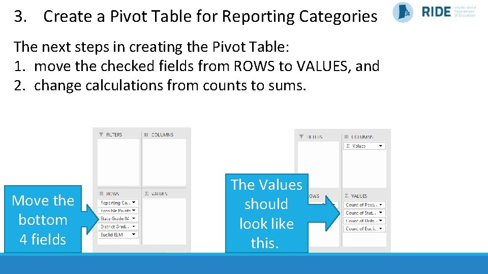 3. Create a Pivot Table for Reporting Categories The next steps in creating the