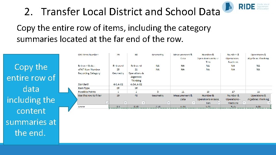 2. Transfer Local District and School Data Copy the entire row of items, including