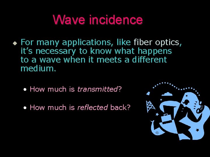 Wave incidence u For many applications, like fiber optics, it’s necessary to know what