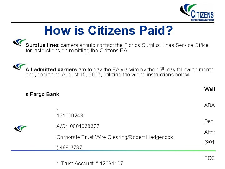 How is Citizens Paid? Surplus lines carriers should contact the Florida Surplus Lines Service
