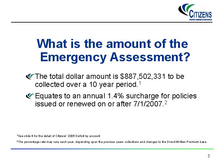 What is the amount of the Emergency Assessment? The total dollar amount is $887,