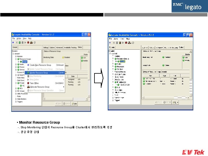  • Monitor Resource Group -. Stop Monitoring 상태의 Resource Group을 Cluster에서 관리하도록 지정