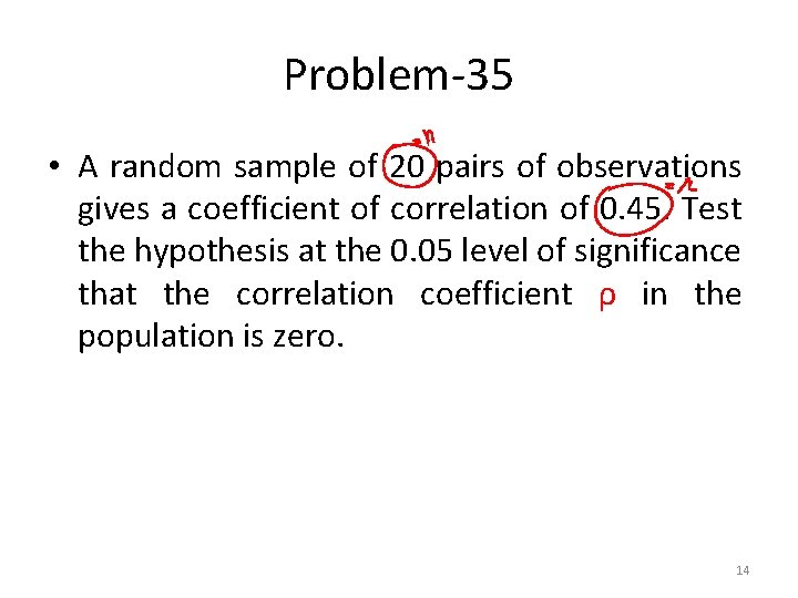 Problem-35 • A random sample of 20 pairs of observations gives a coefficient of