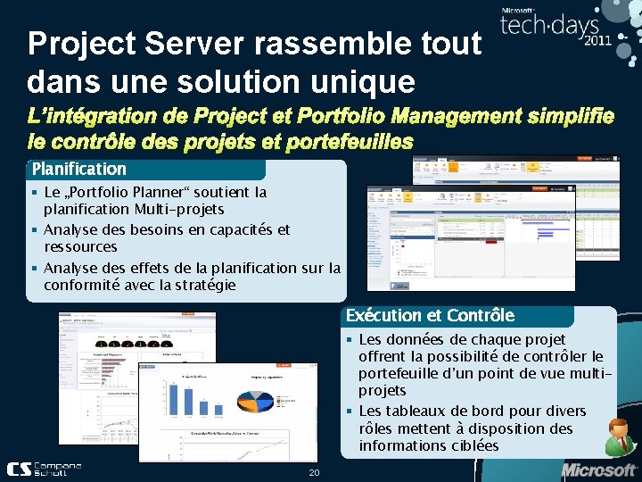 Project Server rassemble tout dans une solution unique Planification § Le „Portfolio Planner“ soutient