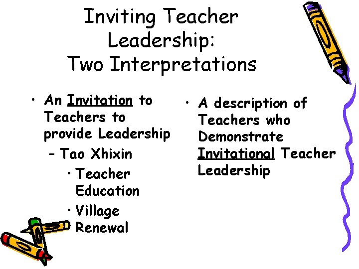 Inviting Teacher Leadership: Two Interpretations • An Invitation to • A description of Teachers