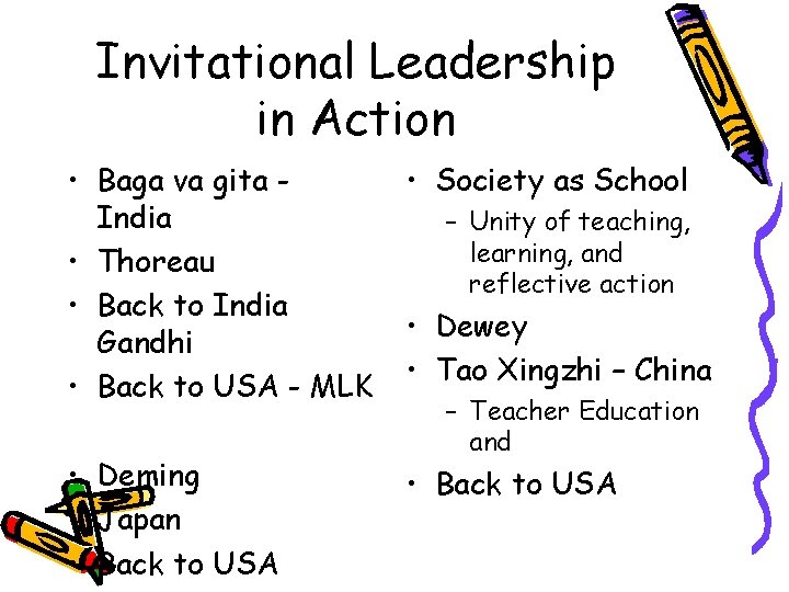Invitational Leadership in Action • Baga va gita India • Thoreau • Back to